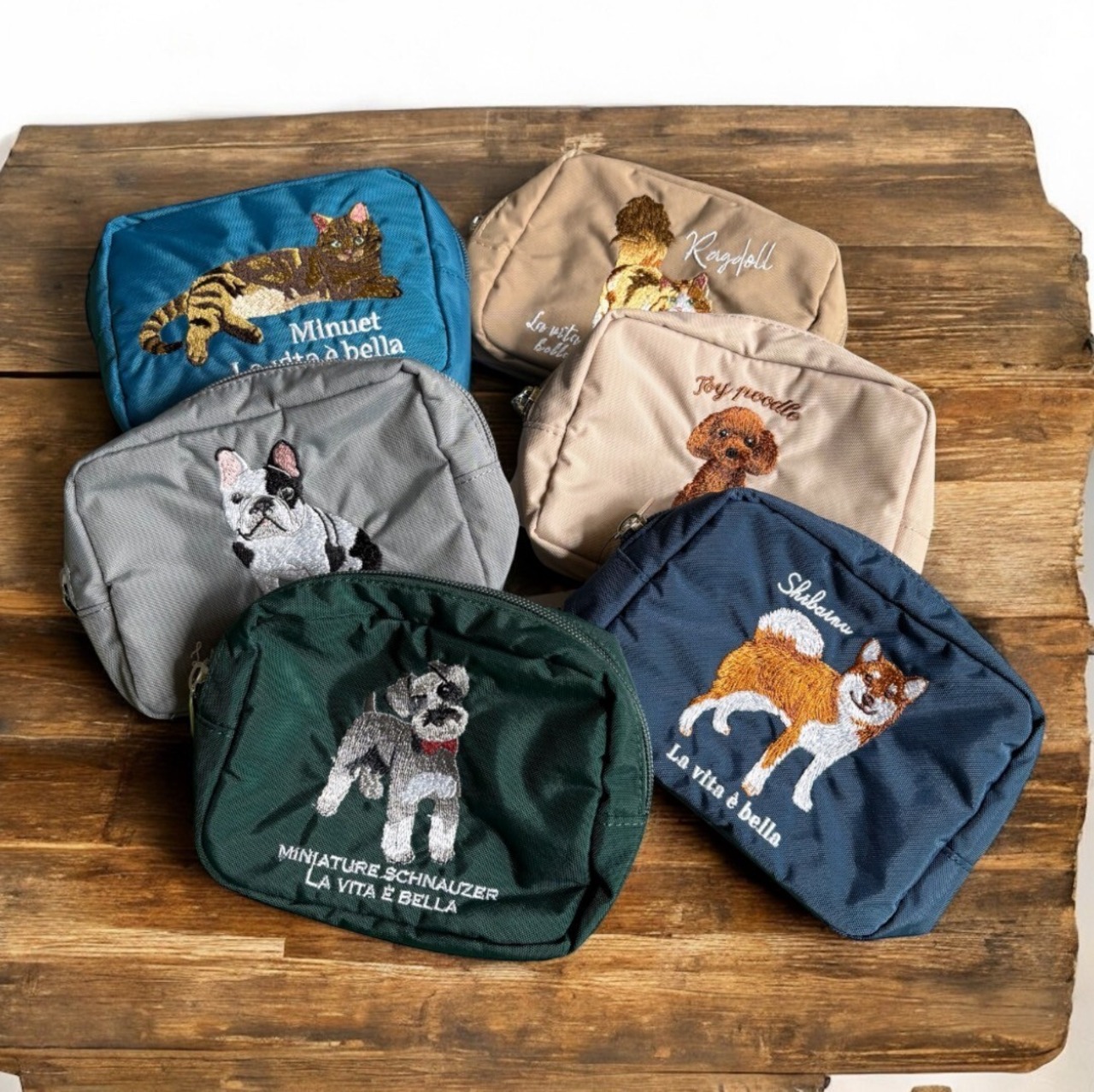アニマル刺繍ポーチ　柴　フレブル　シュナウザー